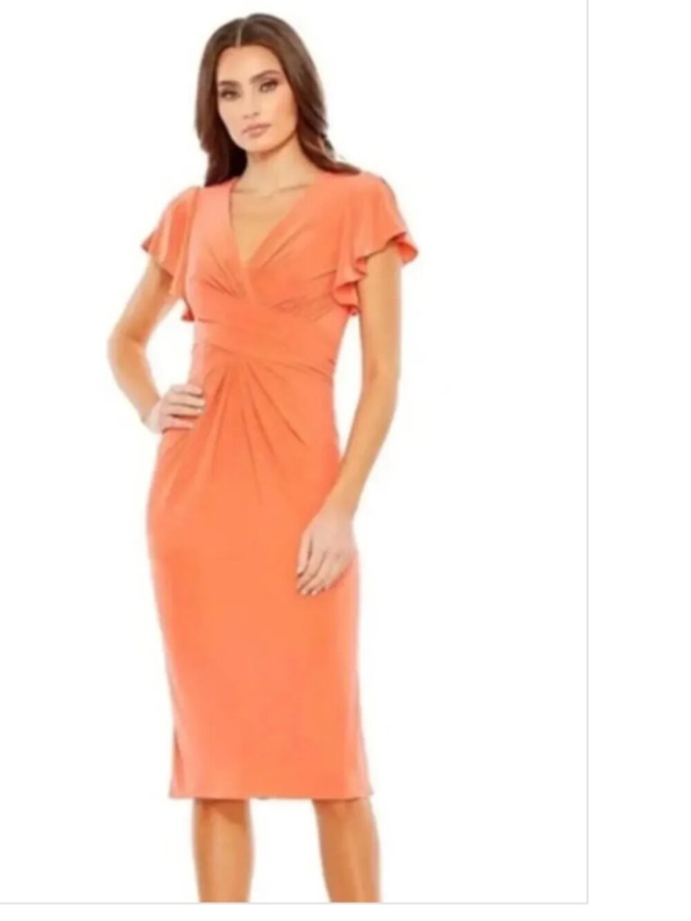 Mac Duggal 12486 Dress Flounce Sleeve Sunset Orange NWT 8